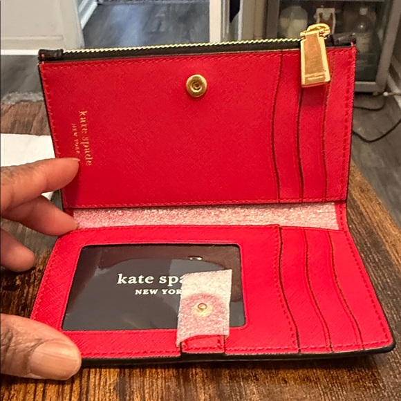 Kate Spade Black Card Holder with Red and White Heart Pattern - Picture 2 of 5